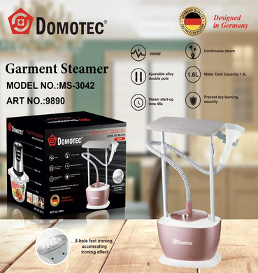 Вертикальный паровой отпариватель Domotec MS-3042 для глажки и отпаривания одежды с вешалкой и гладильной доской MS-3042 фото