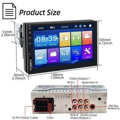 Сенсорна автомагнітола 1Din HIPPBQCC F7024 (7", Bluetooth 5.0, камера заднього виду) F7024 фото