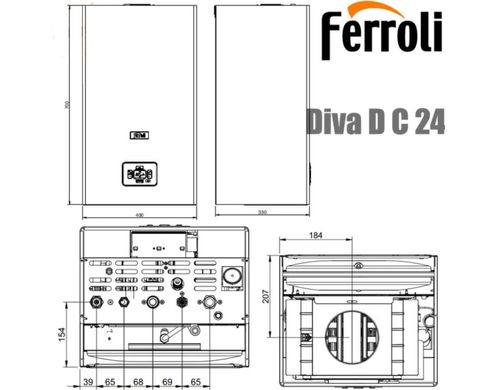 Настінний газовий котел Ferroli Diva D F 24 (Відкрита камера згоряння, ECO/COMFORT, Два роздільні теплообмінники, Димохідний)