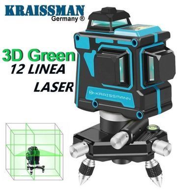 3Д лінійний лазерний рівень (нівелір) KRAISSMANN 12 3D-LL 25 G (зелений промінь, 25 м, кейс) 12 3D-LL 25 G фото