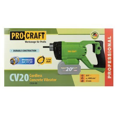 Аккумуляторный вибратор для бетона Procraft CV20, 4000 об/мин, булава 1.5 м 032021 фото