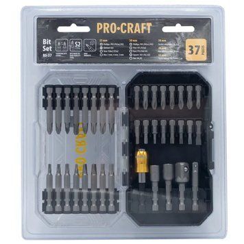 Набор бит Procraft BS37 &mdash; 37 шт, сталь S2, PH/PZ/Torx/Hex, с держателем и адаптерами 37 фото