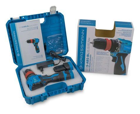 Акумуляторний шурупокрут KRAISSMANN 103 ABS-BL 16.8/45 Nm (2 АКБ, кейс, безщітковий, швидка зарядка, металевий швидкоз'ємний патрон) 103 ABS-BL 16.8/45DFR фото