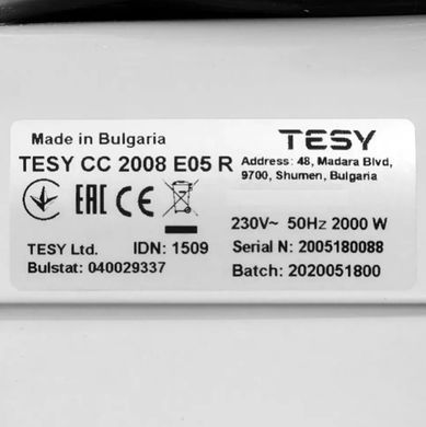 Масляный радиаторный обогреватель Tesy CC 2008 E05 R (с терморегулятором, датчиком от падения и перегрева) Tesy CC 2008 E 05 R фото