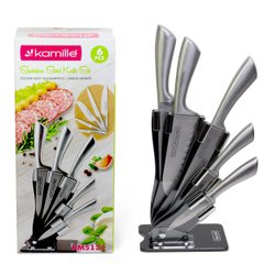 Набор ножей 6 предметов из нержавеющей стали с полыми ручками на акрил.подставке (5 ножей+подставка) Kamille KM-5131