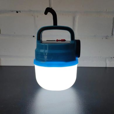 Підвісний ліхтар світильник LED з гачком для кемпінгу з акумулятором, ліхтариком та сонячною панеллю. Колір синій