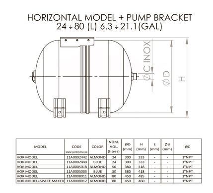 Купити Розширювальний бак HYDRO-PLUS BEIGE E 24 л, 1&Prime;, горизонтальний, із внутрішнім захисним покриттям, &Oslash;300 мм, 10 бар Zilmet в інтернет-магазині &laquo;Дачник&raquo; &mdash; dachnik.in.ua