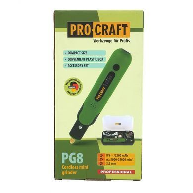 Гравер аккумуляторный PROCRAFT PG8 (5000&ndash;25000 об/хв, 21 насадка, кейс, Type-C) 30081 фото