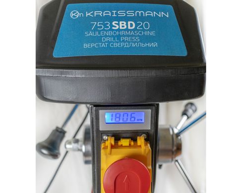 Свердлильний верстат KRAISSMANN 753 SBD 20 (лещата, проф патрон 20 мм, лазерний вказівник, безступінчасте регулювання обертів, цифровий дісплей швидкості обертання)