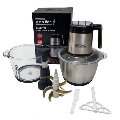 Кухонный измельчитель Zepline ZP-00219 (электрический и механический, 2 чаши: стекло и нержавеющая сталь 3,2 л) ZP00219 фото