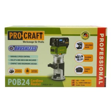 Акумуляторний фрезер Procraft POB24 &mdash; 20 В, 16000&ndash;35000 об/хв, цанга 6/8 мм, безщітковий, 1 АКБ + ЗП 30249 фото