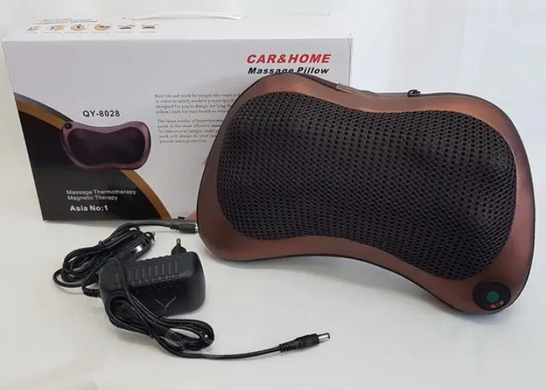 Масажна подушка MASSAGE PILLOW 8 масажних ролика інфрачервоний роликовий масажер для шиї та спини 8028 фото
