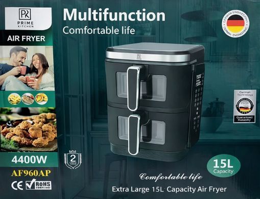 Аэрогриль мультипечь аэрофритюрница Prime Kitchen 15 л, 4400 Вт, с двумя независимыми камерами, цифровое управление AF960AP фото