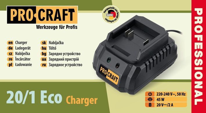 Зарядний пристрій PROCRAFT 20/1 Eco для акумуляторів Procraft 32005 фото