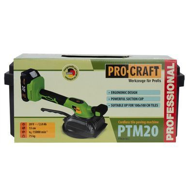 Аккумуляторная виброприсоска для плитки Procraft PTM20 с АКБ 20В 2Ач 75 кг 30238 фото