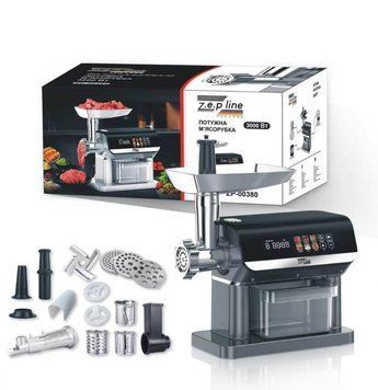 Купити Електрична м&rsquo;ясорубка Zepline ZP-00380, 3000 Вт, сенсорне керування, соковижималка, шинкування, насадки для ковбас і фаршу ZepLine в інтернет-магазині &laquo;Дачник&raquo; &mdash; dachnik.in.ua