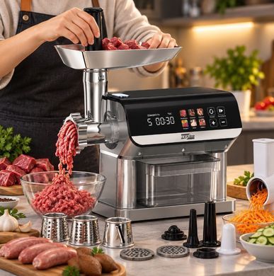 Купити Електрична м&rsquo;ясорубка Zepline ZP-00380, 3000 Вт, сенсорне керування, соковижималка, шинкування, насадки для ковбас і фаршу ZepLine в інтернет-магазині &laquo;Дачник&raquo; &mdash; dachnik.in.ua