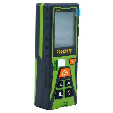 Лазерный дальномер Procraft PLDM120 | 120 м | зелёный лазер | точность &plusmn;2 мм | подсветка | память | IP20 | чехол 120 фото